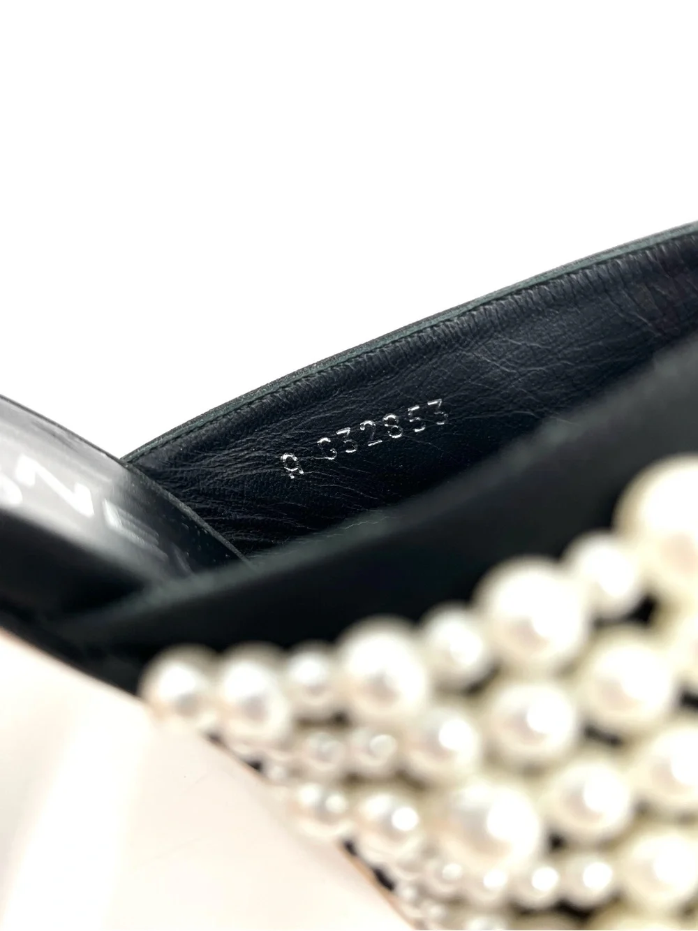 Chanel CC Logo Cap Toe Black Satin With White Pearl Pearls Mules Heels Slides 39